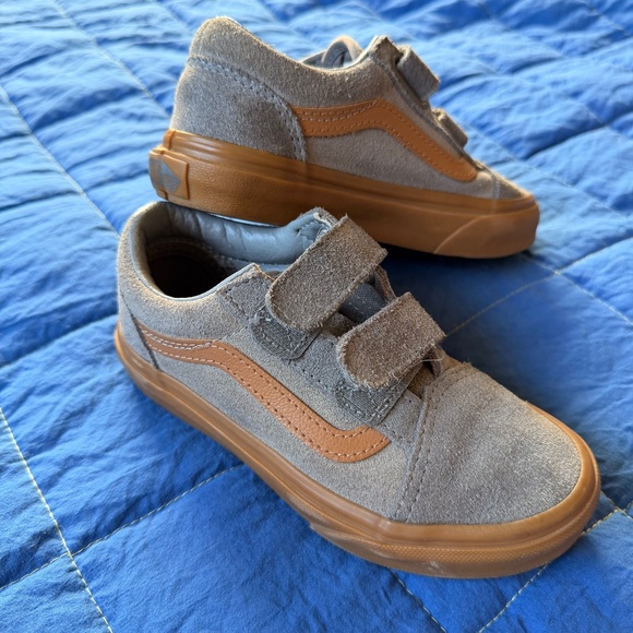Kid’s Grey Velcro Vans - Picture 1 of 3